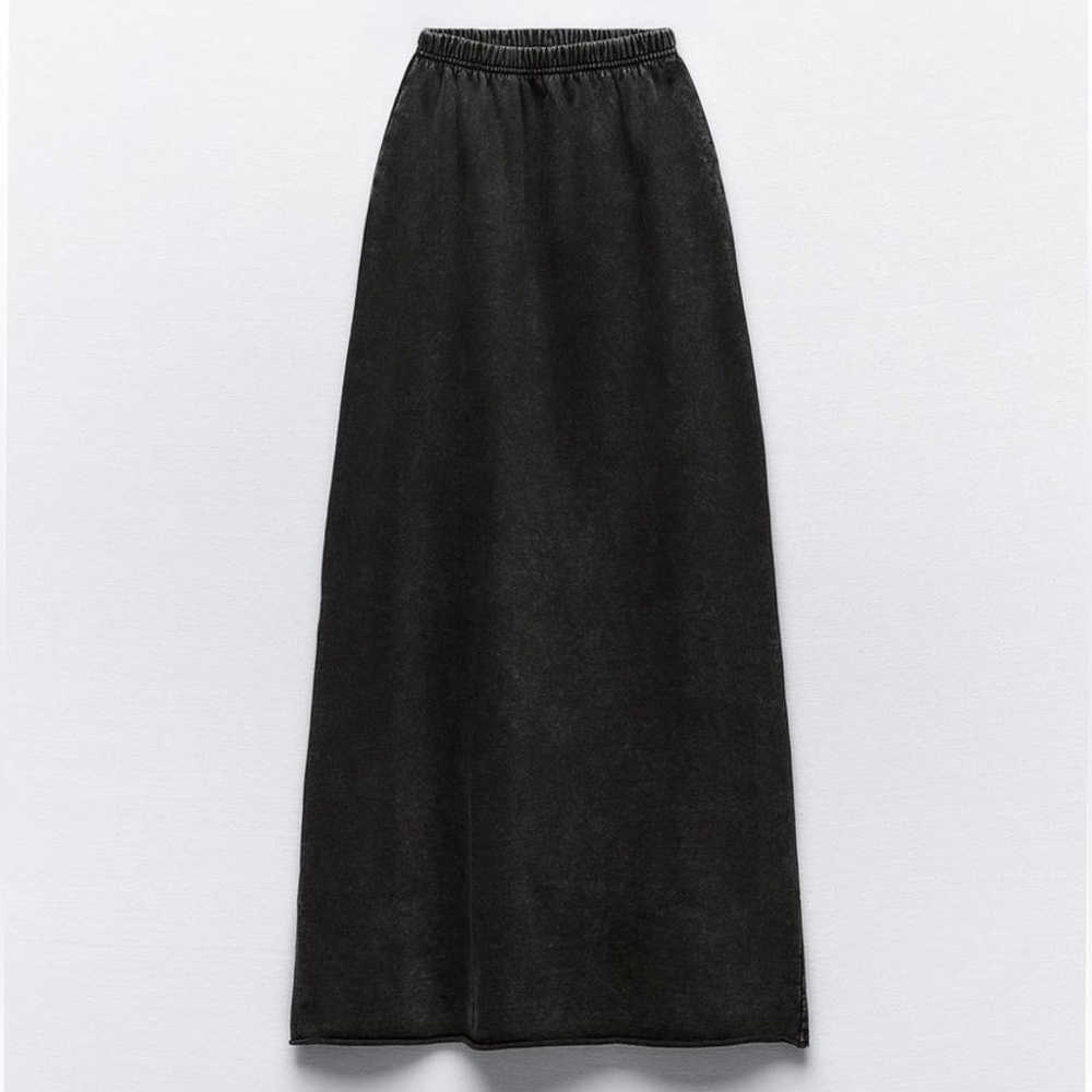 Plushed Washed Effect Long Skirt